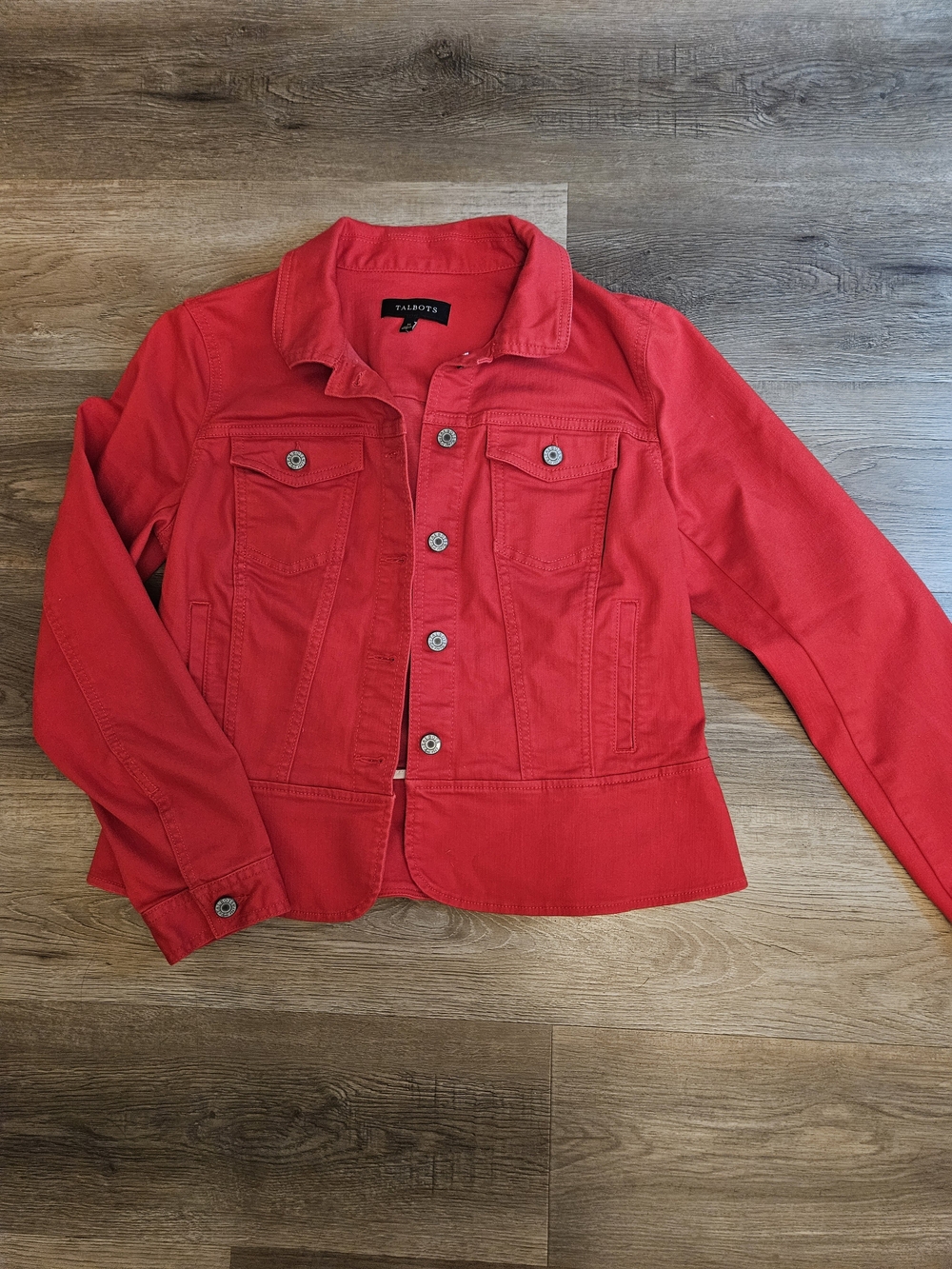 Talbots Red Cotton Denim Jacket - Women's Stylish Button-Front Stretch Sz Med